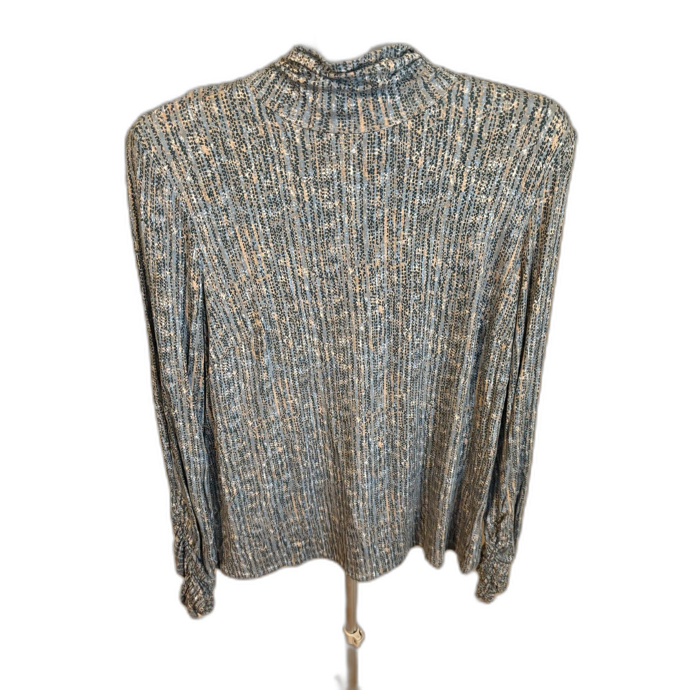 Doncaster Blue Taupe Print Large Long Sleeve Ruched Wrists Soft Gorgeous